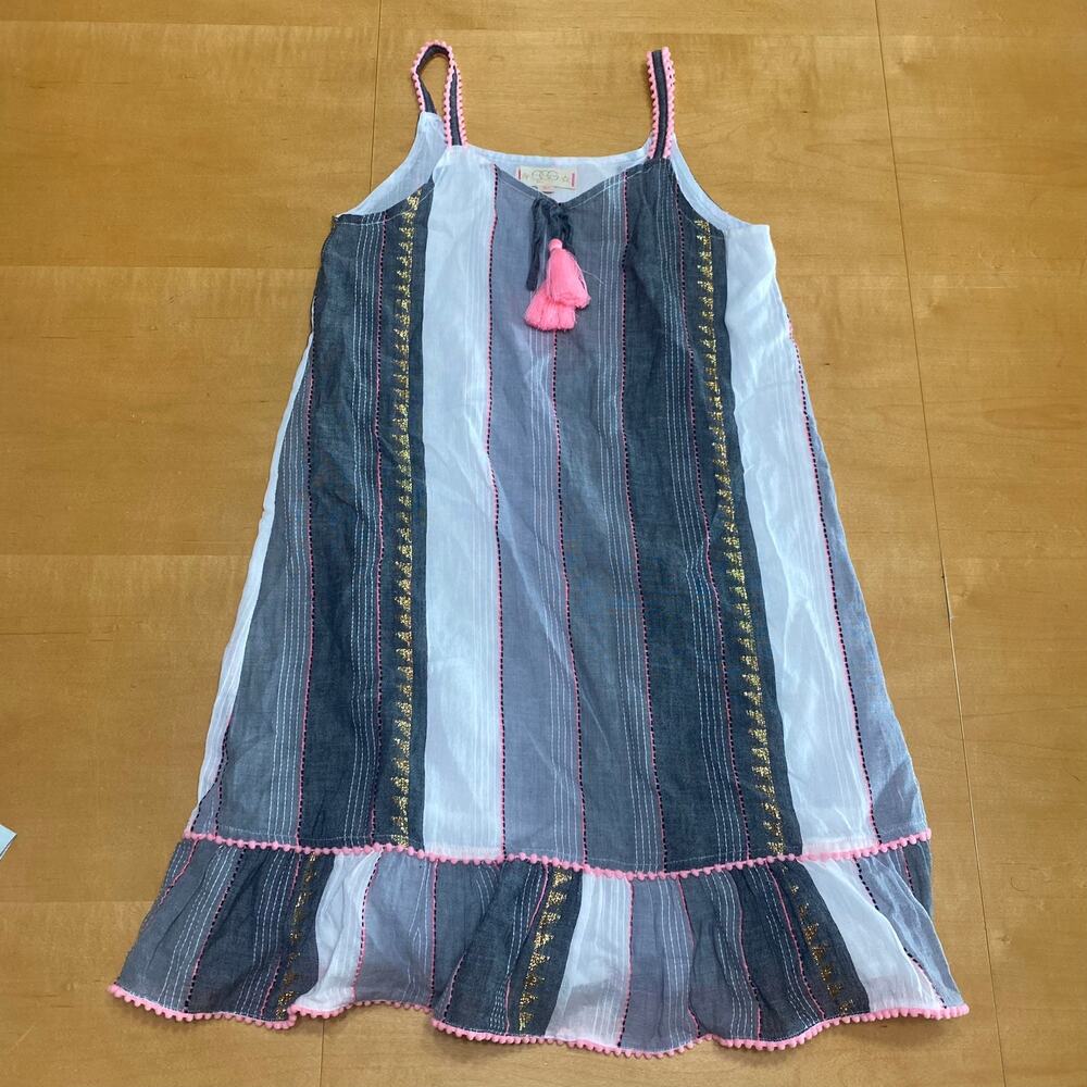 EGG Collective Girls Gray Pink Dress size 8Y Tassel Trim